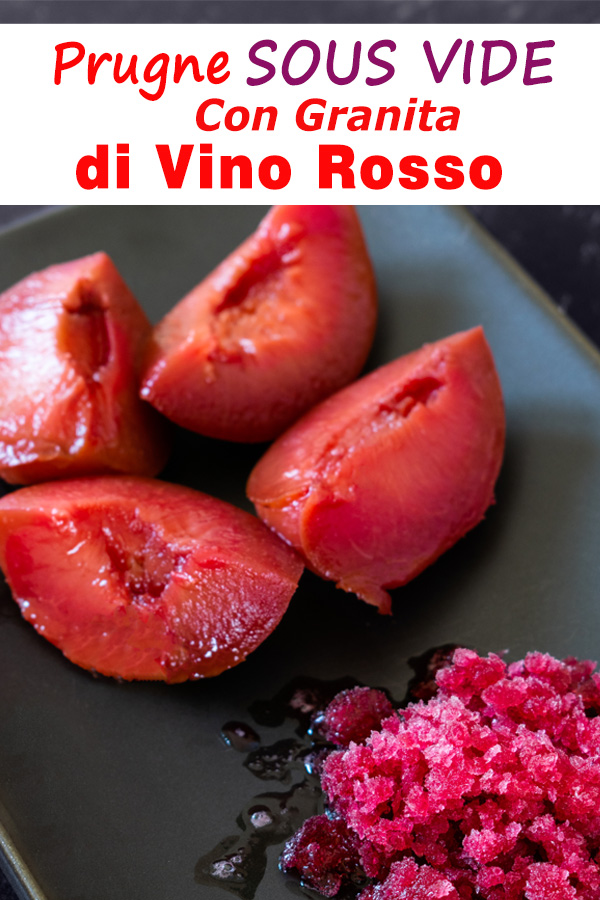 Prugne Sous Vide Con Granita Di Vino Rosso immagine